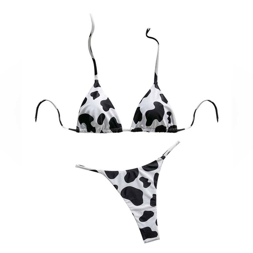 Shenhe Two Piece String Bikini Swimsuit Women’s Size M Thong Cow Print Sexy